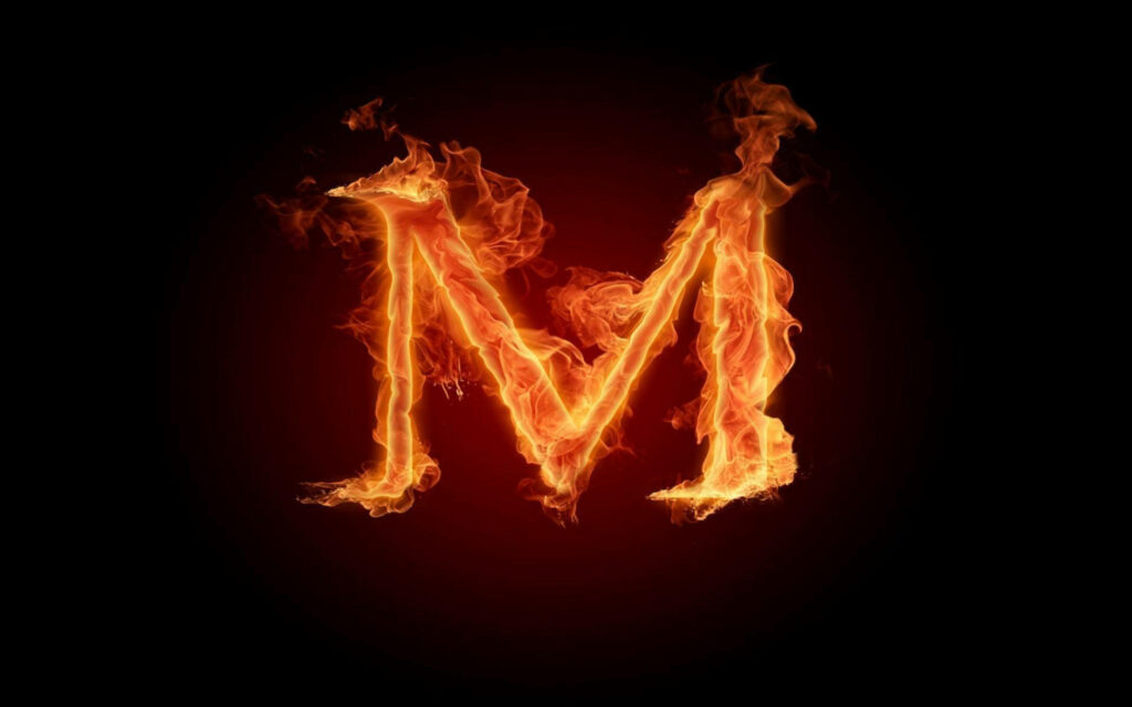 Magnificent M engulfed in Fiery Flames: A Minimalist Wallpaper