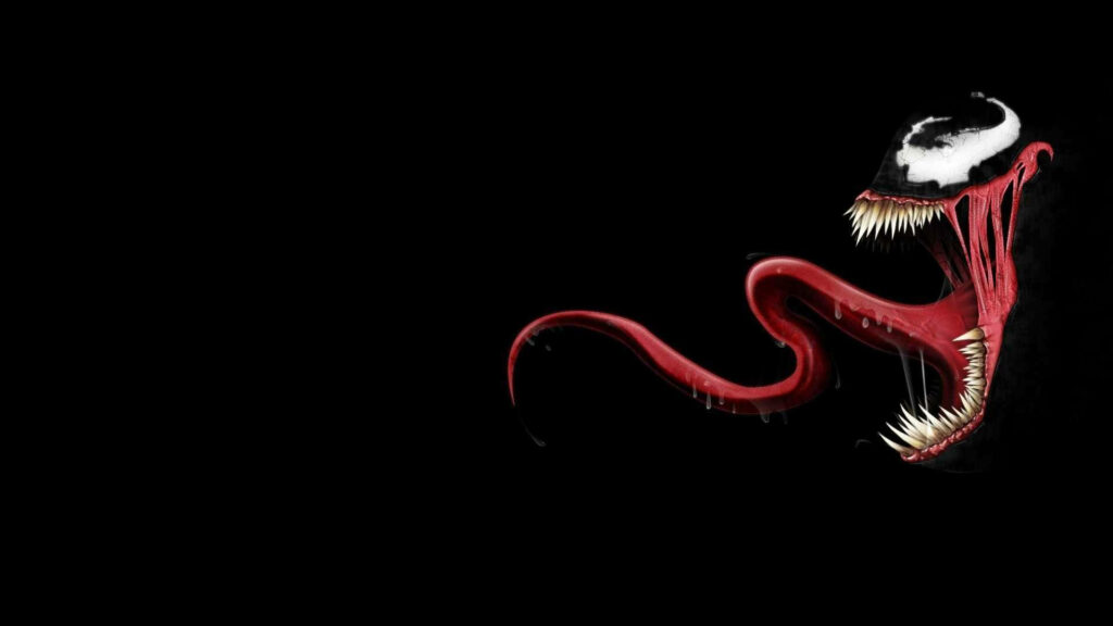 Fiery Mayhem: Marvel Supervillain Carnage Strikes with Ferocity, Tongue Aflame on Black Canvas Wallpaper