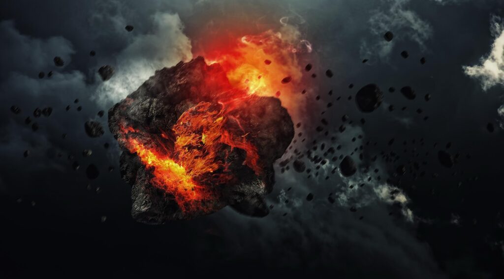 Fiery Meteorite Wallpaper: Intense Space Scene with Debris & Smoke