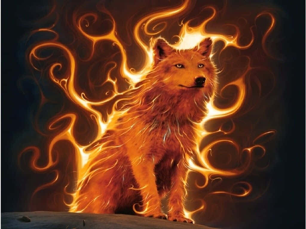 Fiery Mystical Wolf Wallpaper: Majestic Energy & Dark Contrast