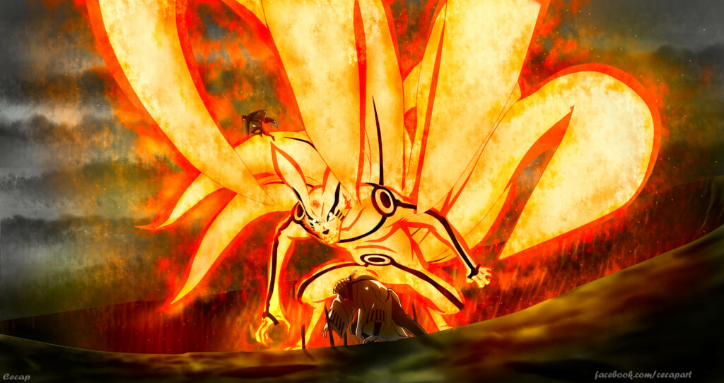 Fiery power: Naruto's Kurama Nine-Tails Chakra Mode Wallpaper