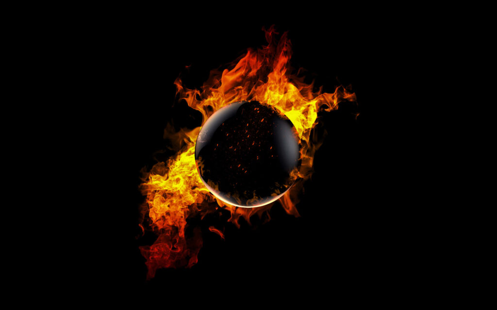 Fiery Abstract Art Wallpaper: Intense Orb Against Black Background