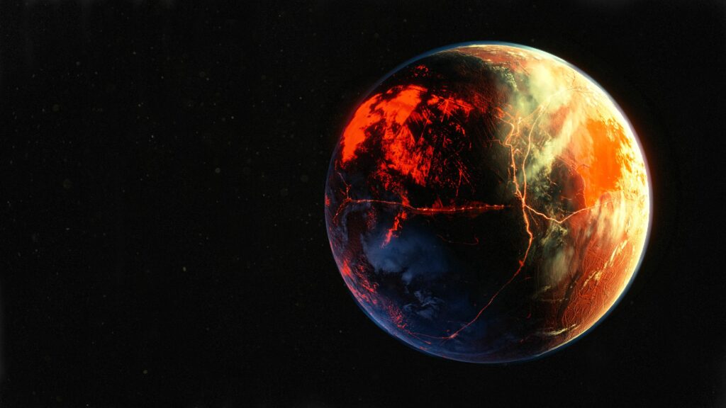 Fiery Planet Wallpaper: Glowing Red Cracks in Outer Space