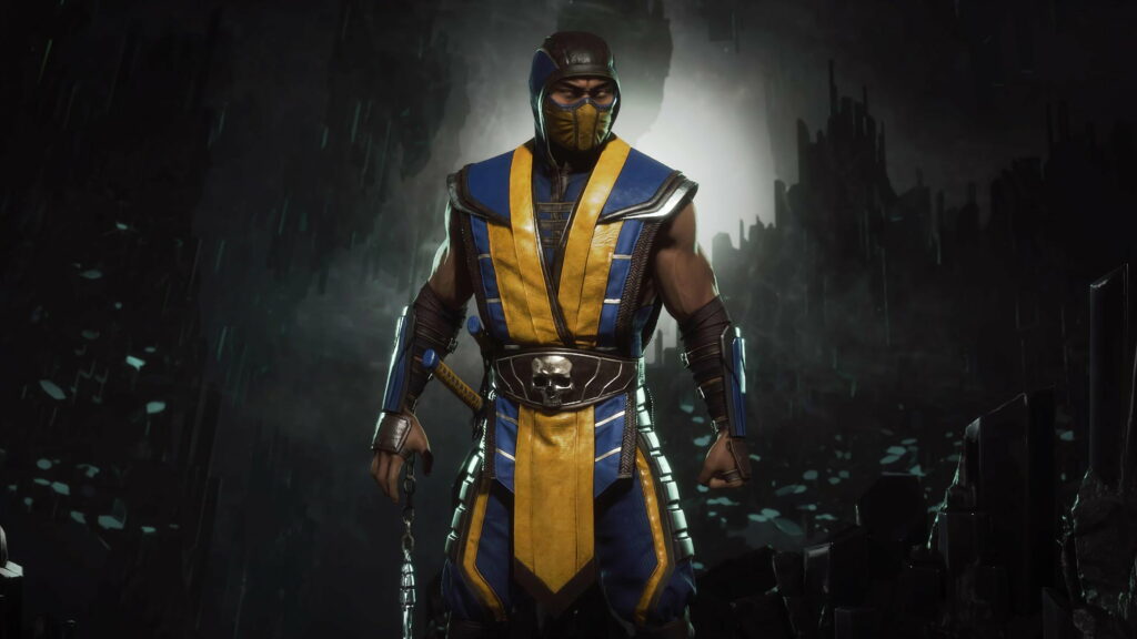 Fiery Warrior: Mortal Kombat 11 Scorpion Roars in Majestic 4K Wallpaper