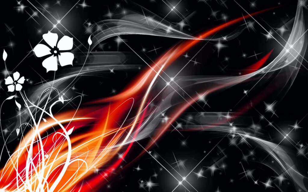 Dynamic Fiery Abstract Art Wallpaper with Floral Designs