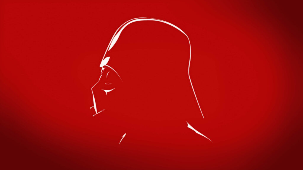 Dark Side Pop: The Red Vader PFP Wallpaper - A Striking Depiction of Darth Vader with White Outline on Red Background