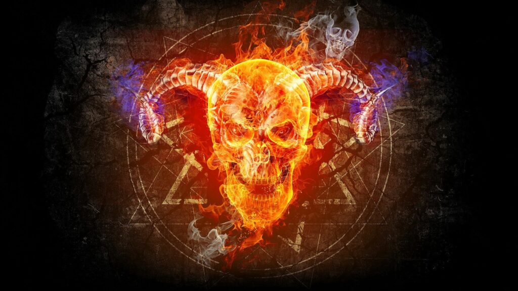 Fiery Skull with Ram Horns: Dark Mystic Wallpaper 1920x1080