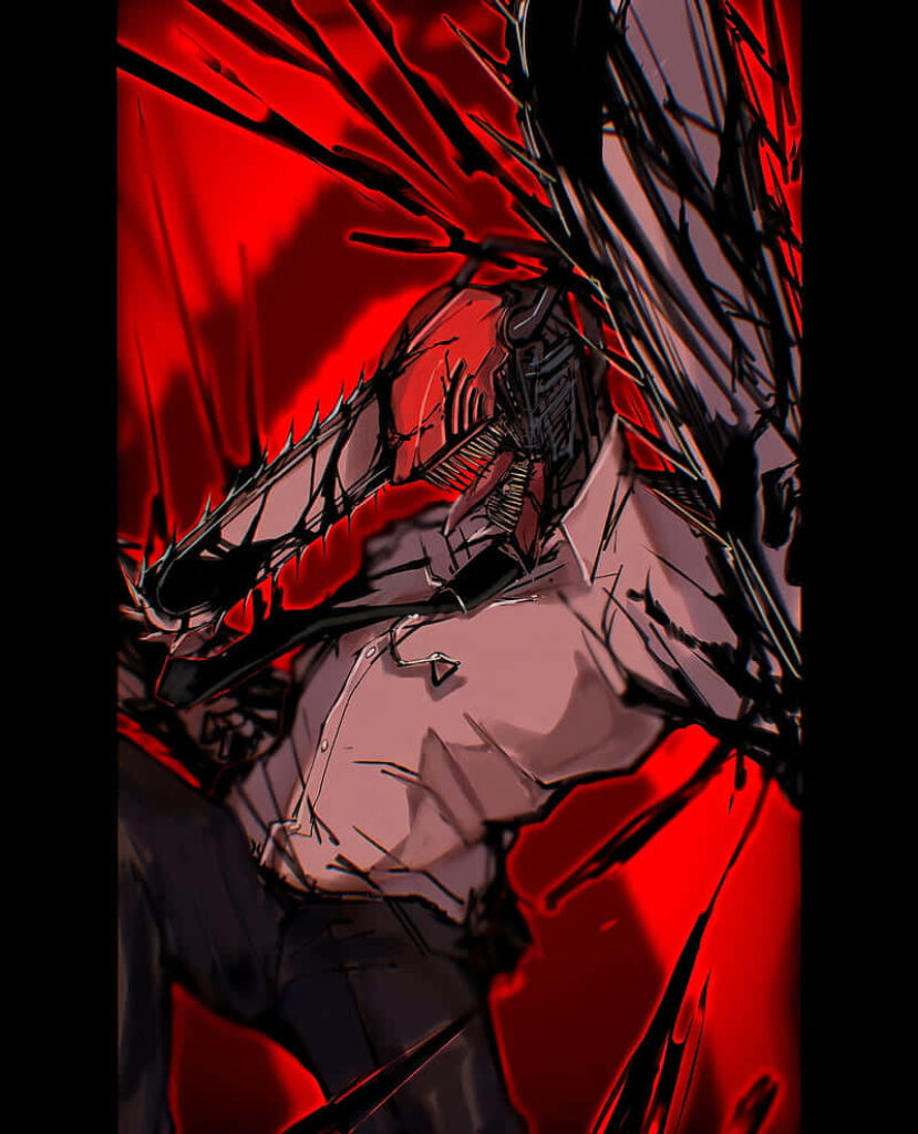 Fiery Avatar of Destruction: Chainsaw Man Exudes Oil Spills in Energetic Image Wallpaper