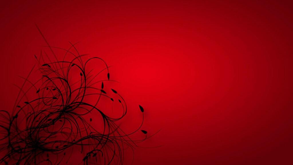Black organic vines with leaves flowing from corner on vibrant deep red wallpaper background