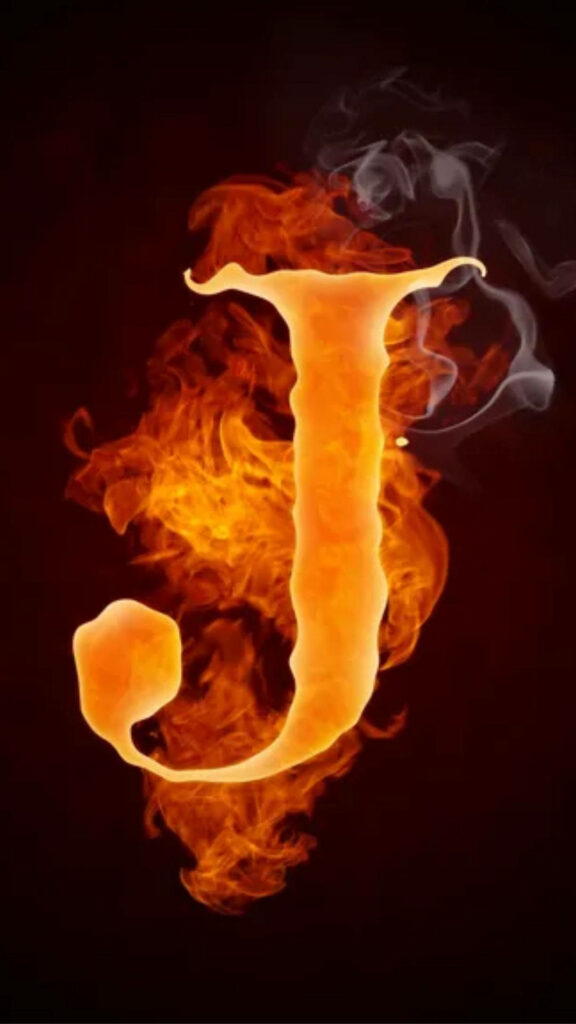 Dynamic J Wallpaper: Fiery Flames & Smoke on Dark Background