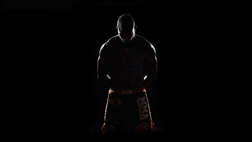 Silhouette of MMA Boxing Champ Against Gritty Wallpaper