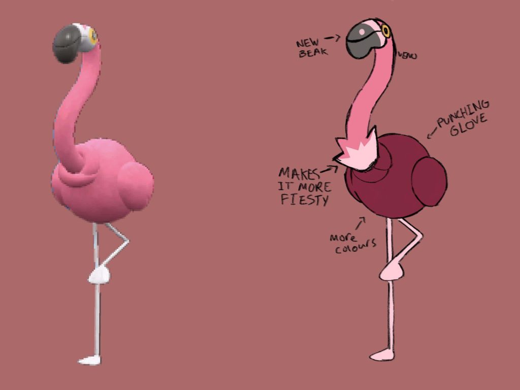 Fighting Flying type Flamigo Pokémon concept art with original and fan redesign features Wallpaper