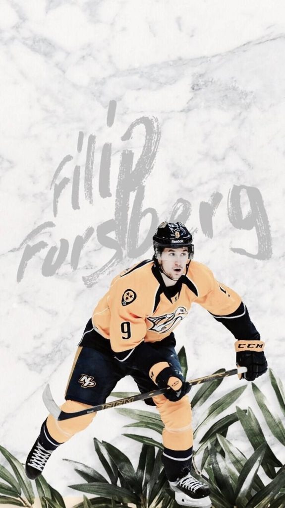 Filip Forsberg Nashville Predators wallpaper with white marble and tropical foliage background