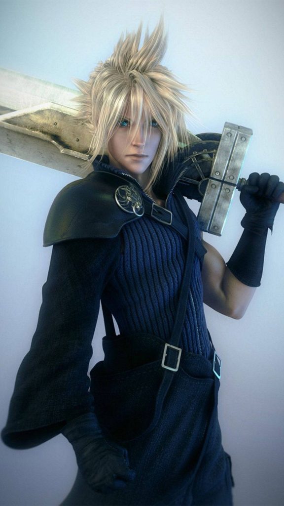 Final Fantasy VII Cloud Strife pose with Buster Sword high-quality digital art wallpaper