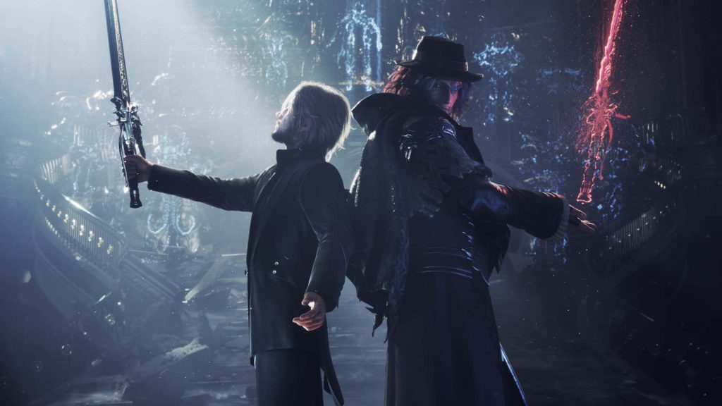 Noctis Lucis Caelum and Ardyn Izunia Final Fantasy 15 cinematic wallpaper dark moody background