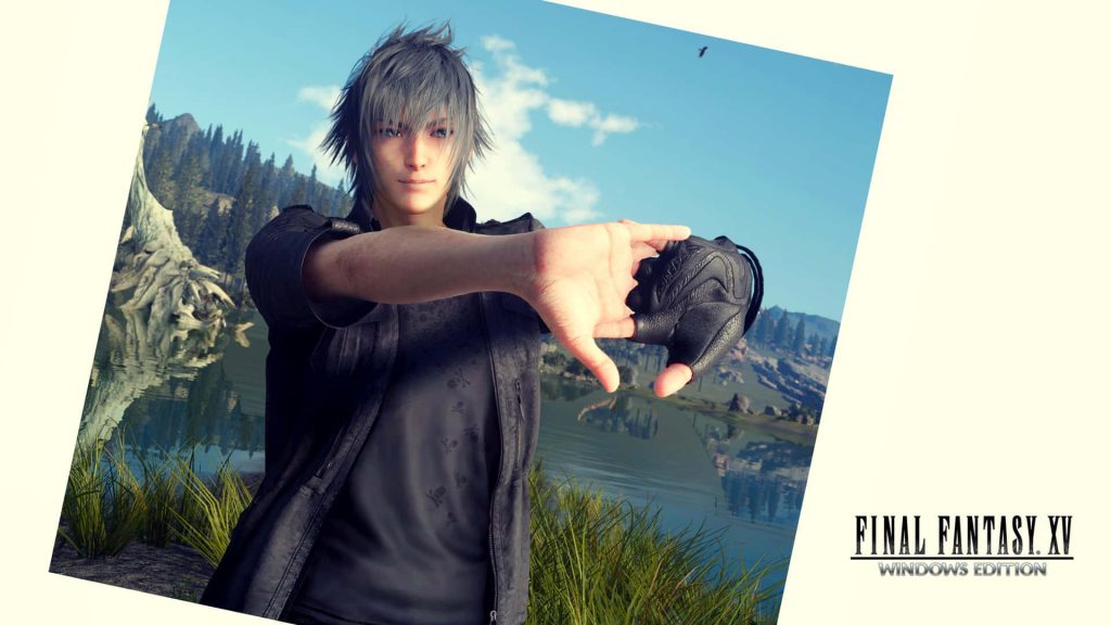 Noctis Lucis Caelum reaching out by serene lakeside Final Fantasy XV Windows Edition wallpaper background