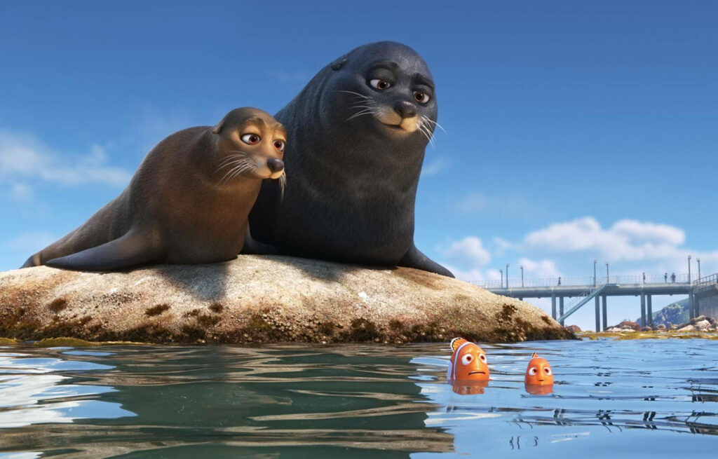 Finding Dory Wallpaper: Fluke & Rudder Sea Lions with Otters