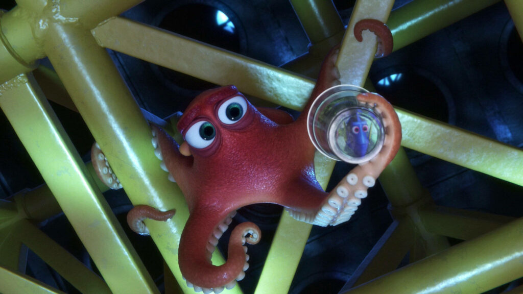 Hank the Octopus Climbing Pipes - Resourceful Wallpaper Background