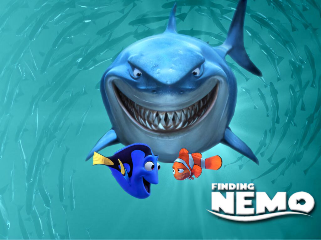 Finding Nemo Wallpaper: Bruce, Dory & Marlin in Underwater Adventure