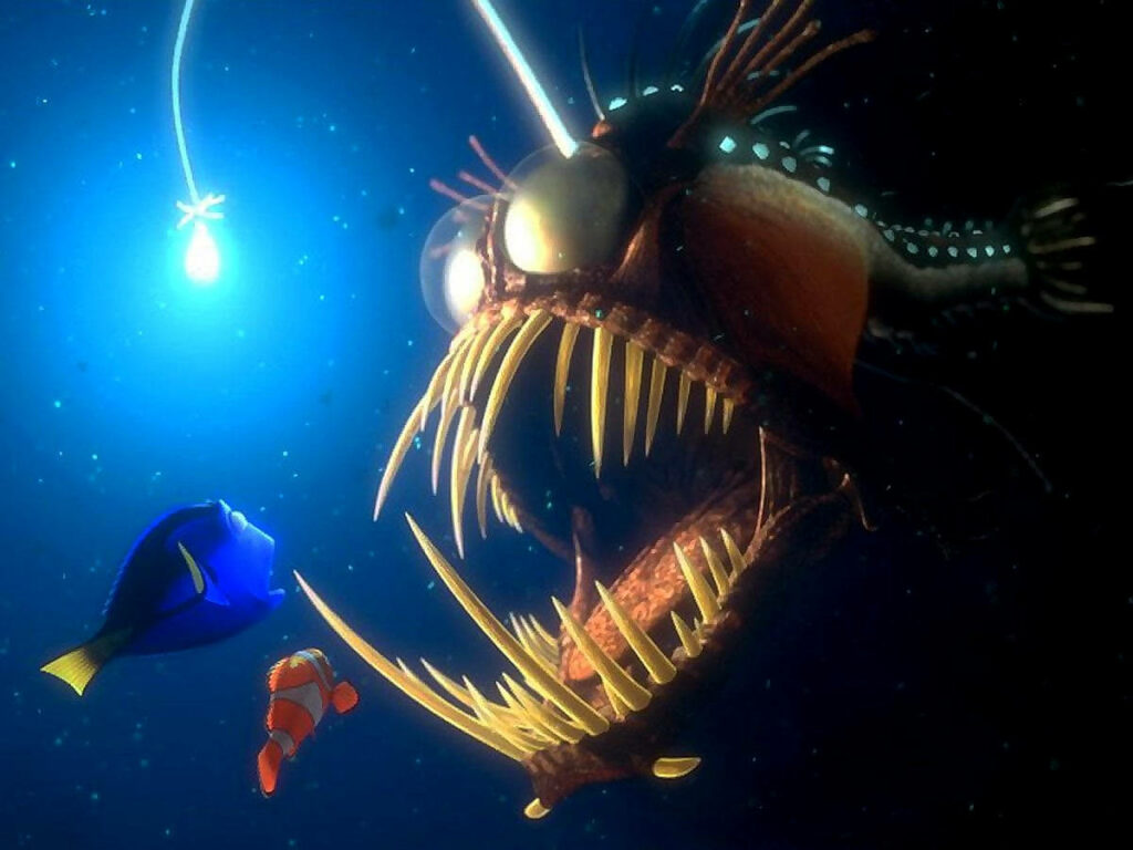 Finding Nemo Wallpaper: Marlin, Dory & Anglerfish in Ocean Depths