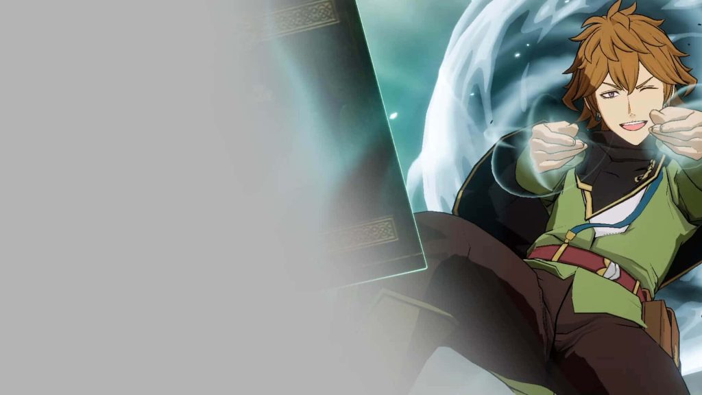 Black Clover Finral Roulacase winking with blue spatial magic anime wallpaper background vibrant