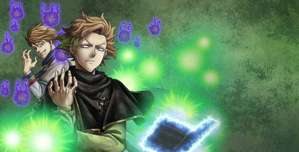 Finral Roulacase Black Clover wallpaper vibrant green light purple magic glowing grimoire art