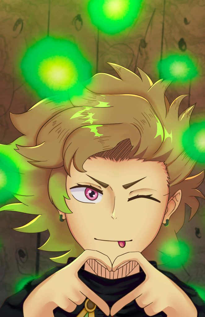 Finral Roulacase winking with heart hands and glowing green magic Black Clover wallpaper
