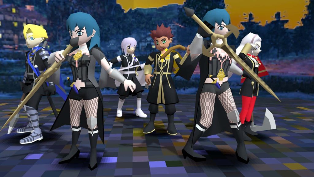 Fire Emblem Three Houses low poly 3D art with Byleth Dimitri Edelgard in academy uniforms Wallpaper