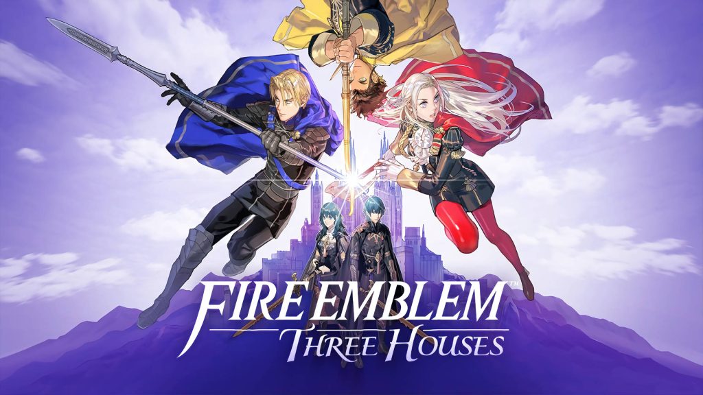 Fire Emblem Three Houses anime wallpaper with Edelgard Dimitri Claude Byleth Garreg Mach sky