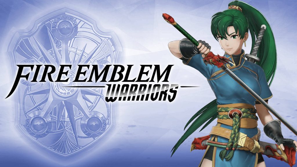 Fire Emblem Warriors wallpaper of Lyn in blue outfit with green ponytail and blade pose
