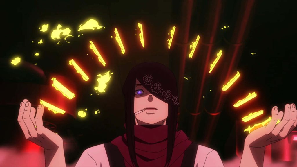 Fire Force Joker anime wallpaper with glowing golden playing cards and dark vibrant background