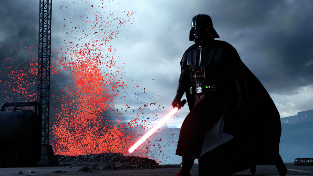 Darth Vader Wallpaper: Powerful Red Lightsaber in Dynamic Background