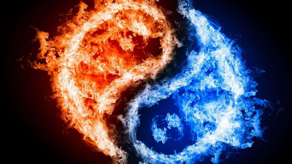 Fire and Ice Yin-Yang Wallpaper: Striking Abstract Artwork Background
