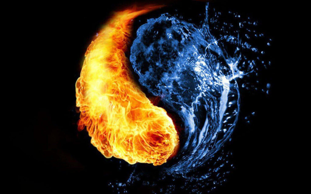 Dynamic Fire and Water 3D Wallpaper: Yin-Yang Background Art