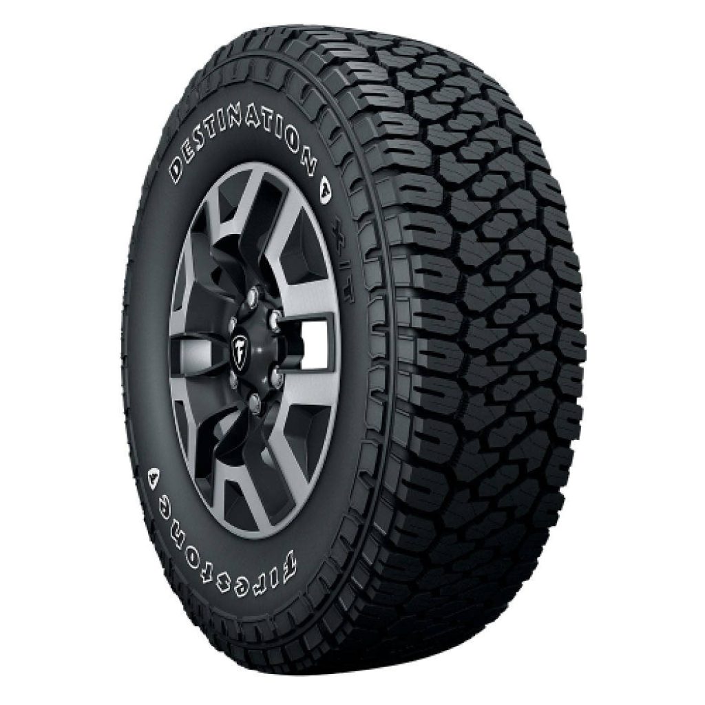 Firestone Destination XT all-terrain tire on rugged black machined off-road wheel close-up Wallpaper