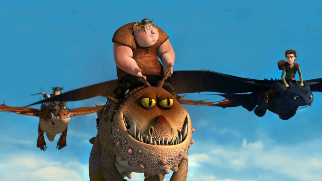Fishlegs & Meatlug Soaring Together - Dragons Riders of Berk Wallpaper