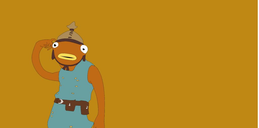 Minimalist Fortnite Fishstick digital wallpaper bright vibrant mustard gold background gaming design