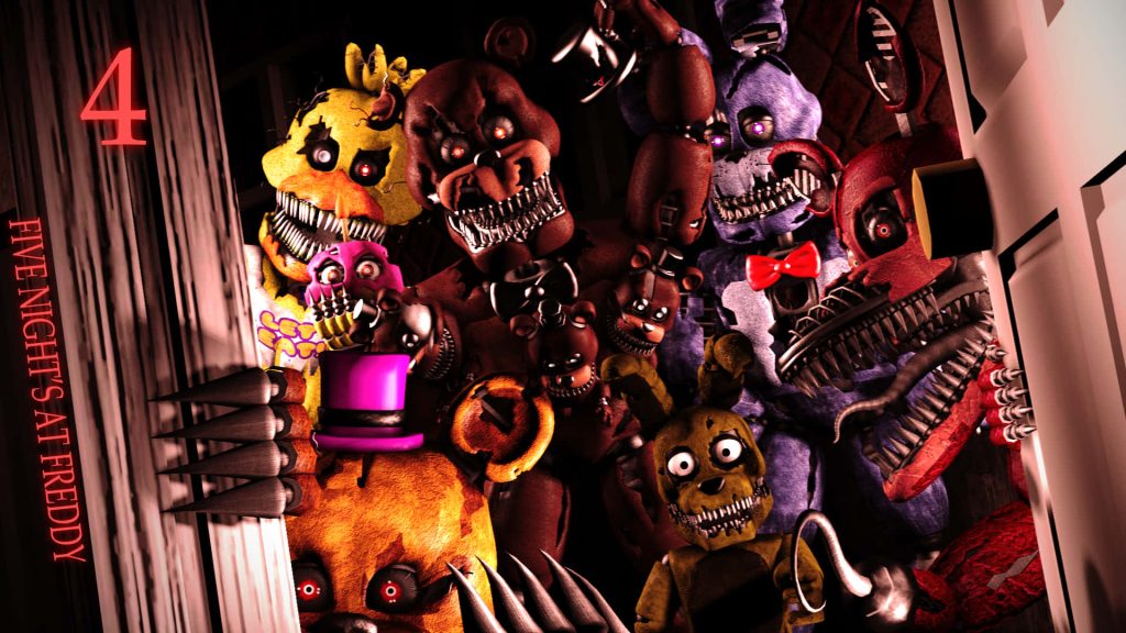 Nightmare animatronics from Five Nights at Freddy's 4 dark 3D wallpaper horror background