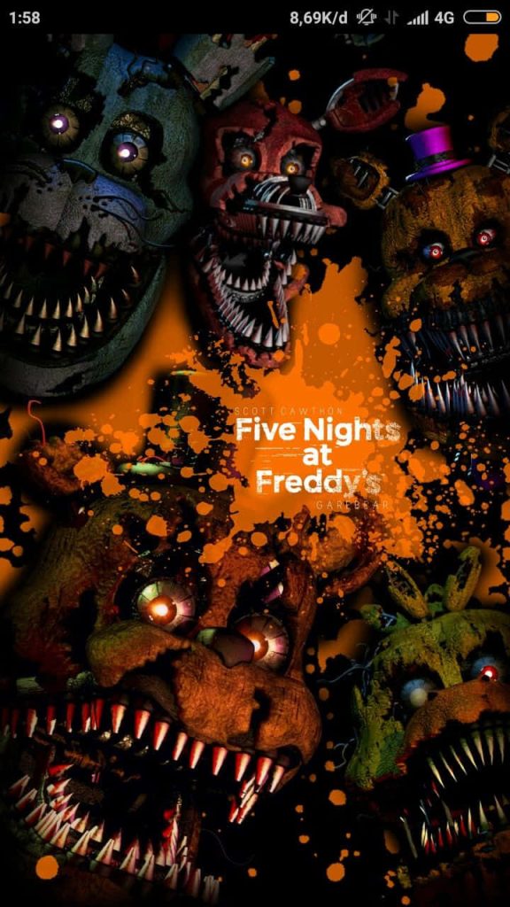 Five Nights at Freddy's 4 wallpaper with 3D Nightmare Freddy Bonnie Chica Foxy and Fredbear dark background