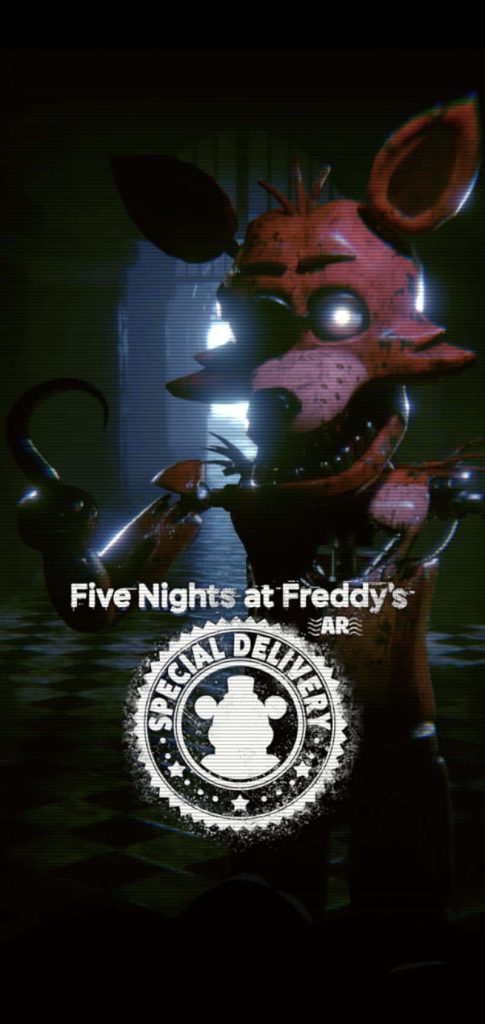 Five Nights at Freddys AR Special Delivery Foxy animatronic with glowing eyes dark horror wallpaper