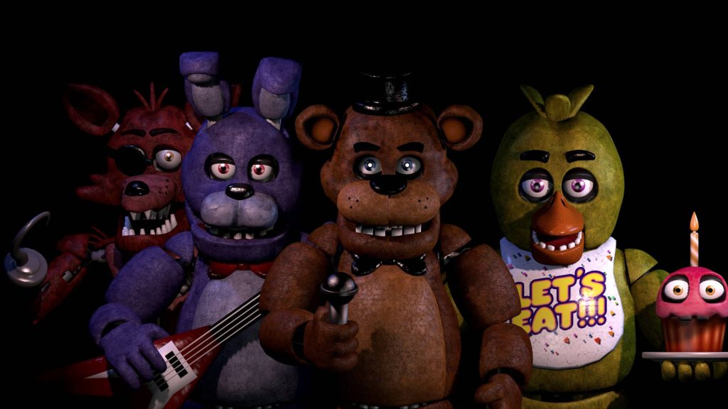 Five Nights at Freddy's 3D animatronic wallpaper Freddy Bonnie Chica Foxy dark horror background