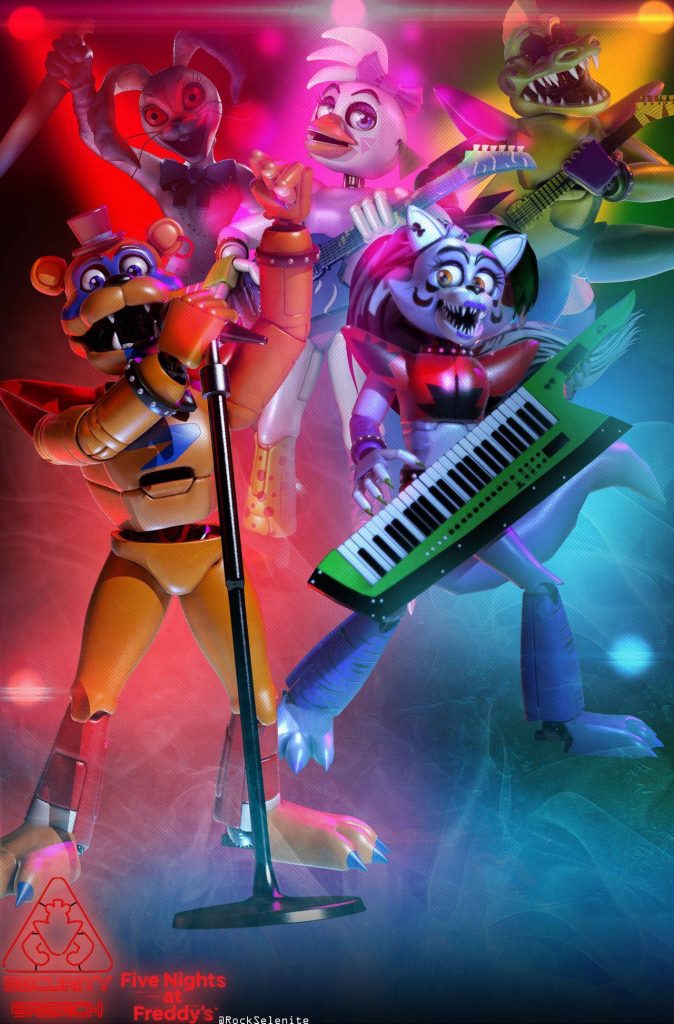 Five Nights at Freddy's Security Breach vibrant 3D CGI wallpaper with Glamrock Freddy and friends