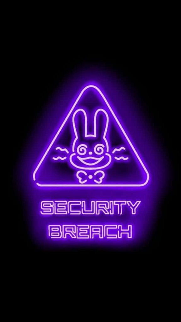 Five Nights at Freddy's Security Breach purple neon rabbit mask logo on black background wallpaper