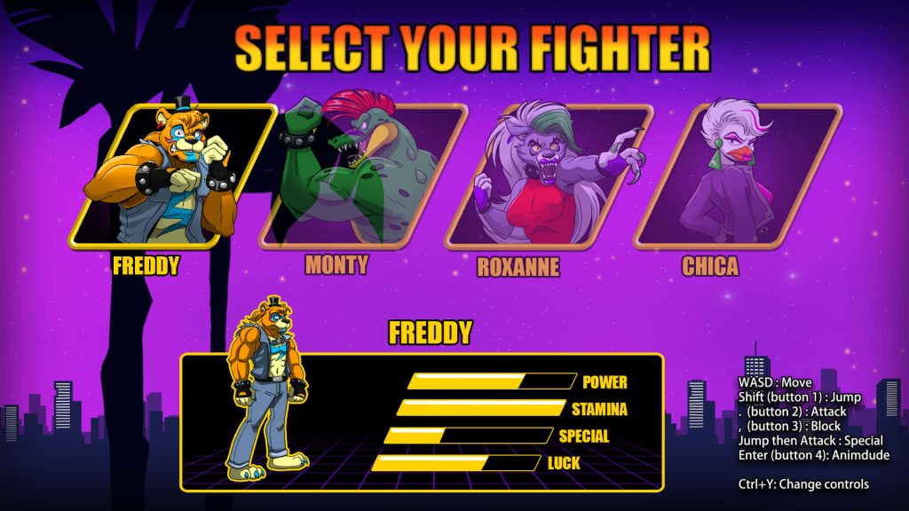 Five Nights at Freddy's Security Breach retro arcade style character selection screen wallpaper