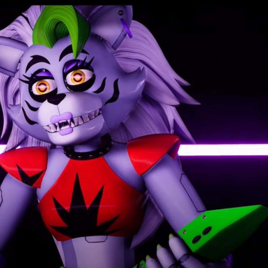 Five Nights at Freddys Security Breach Roxanne Wolf 3D CGI wallpaper green hair glowing eyes
