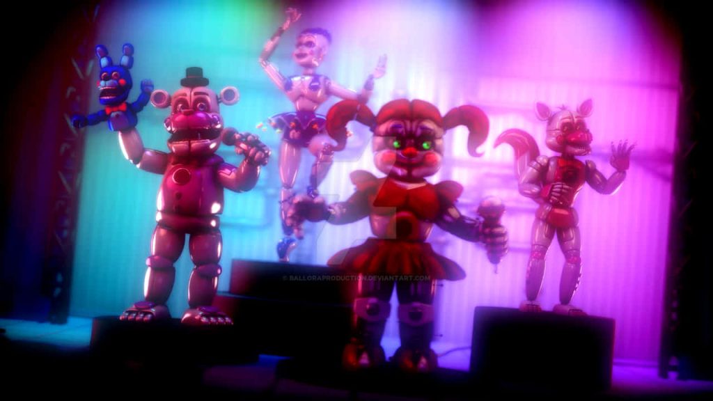 Five Nights at Freddy's Sister Location wallpaper Circus Baby Funtime Freddy Ballora Funtime Foxy stage lighting