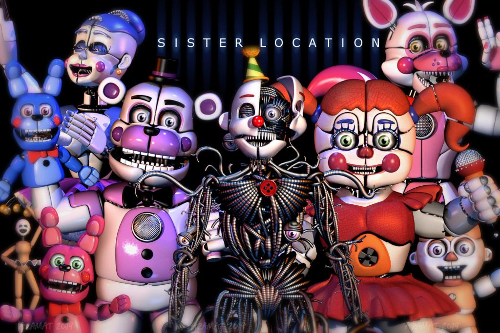 Five Nights at Freddy's Sister Location animatronics Circus Baby Ennard Ballora Funtime Freddy Funtime Foxy wallpaper