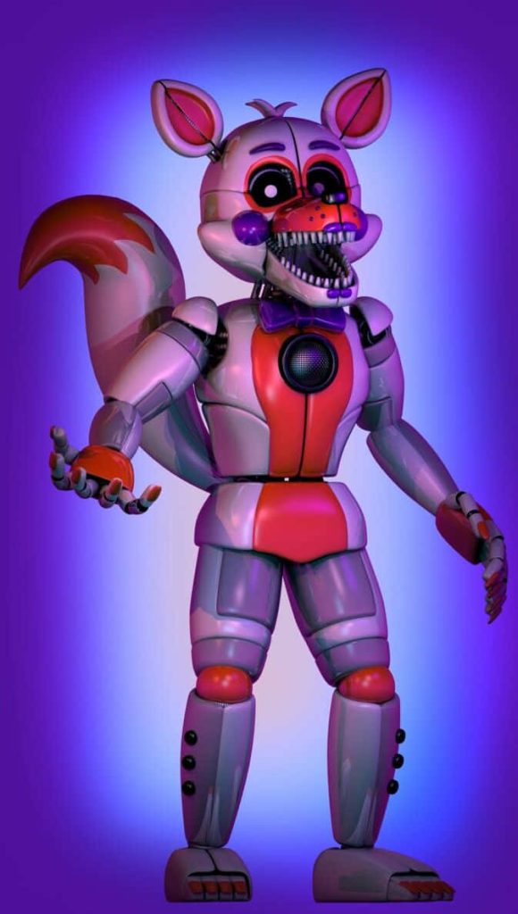 Five Nights at Freddys Sister Location Funtime Foxy 3D CGI animatronic on purple background Wallpaper