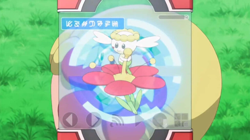 Flabébé: Fairy Pokémon on Red Flower with Nature Background Wallpaper