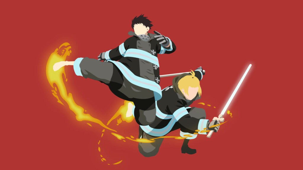 Unleashing Flames of Fury: Shinra and Arthur Confront Fire with Fire Wallpaper